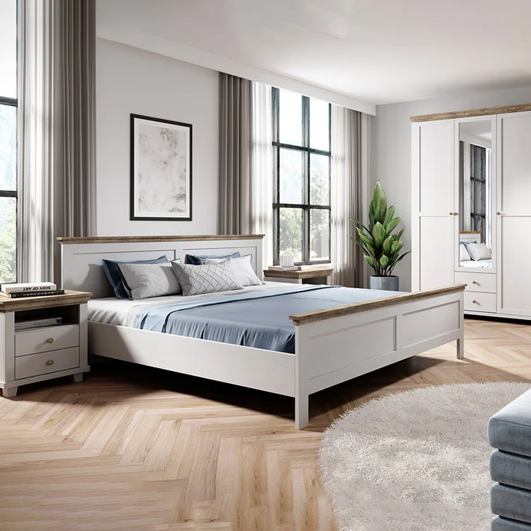 Letto 140x200cm alla francese design moderno bianco frassinato quercia Texel