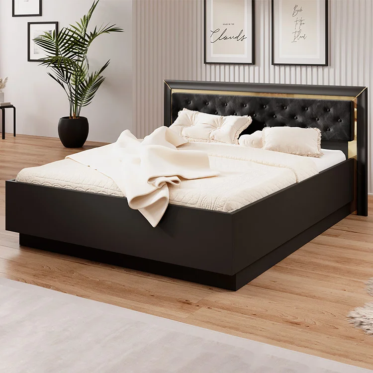 Letto matrimoniale standard 160x200cm nero oro Benz