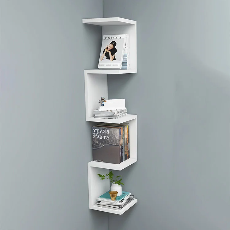 Libreria angolare da parete 22x111h cm con ripiani bianco Reale
