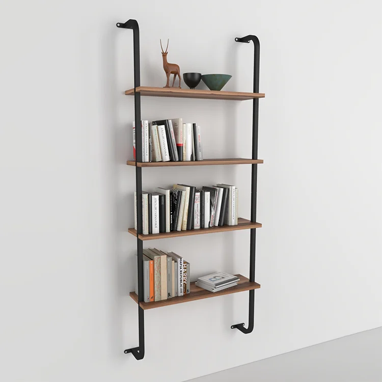 Libreria da parete 64x150h cm con ripiani  industrial  noce metallo nero Bering