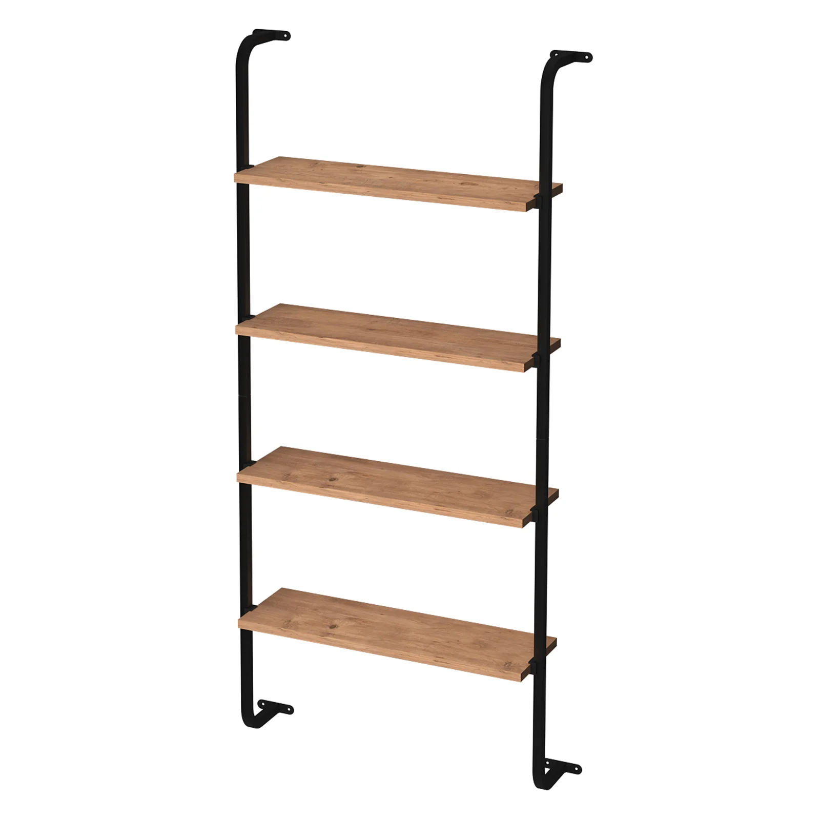 Libreria da parete 76x151h cm con 4 ripiani industrial noce metallo nero Bering