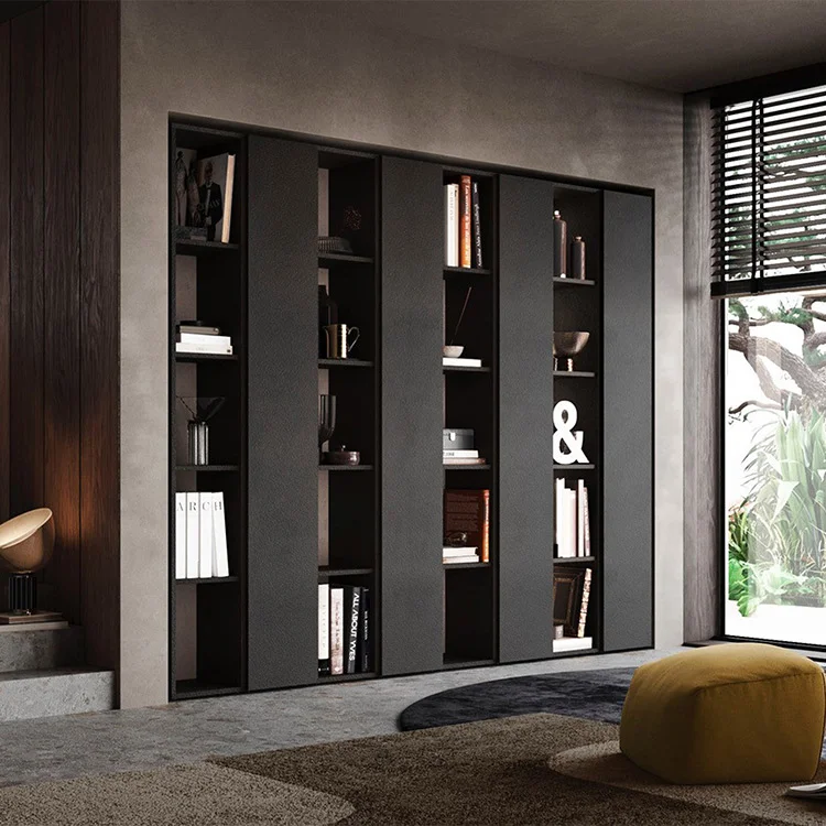 Libreria da parete 224x186h cm soggiorno ossido nero Sunset