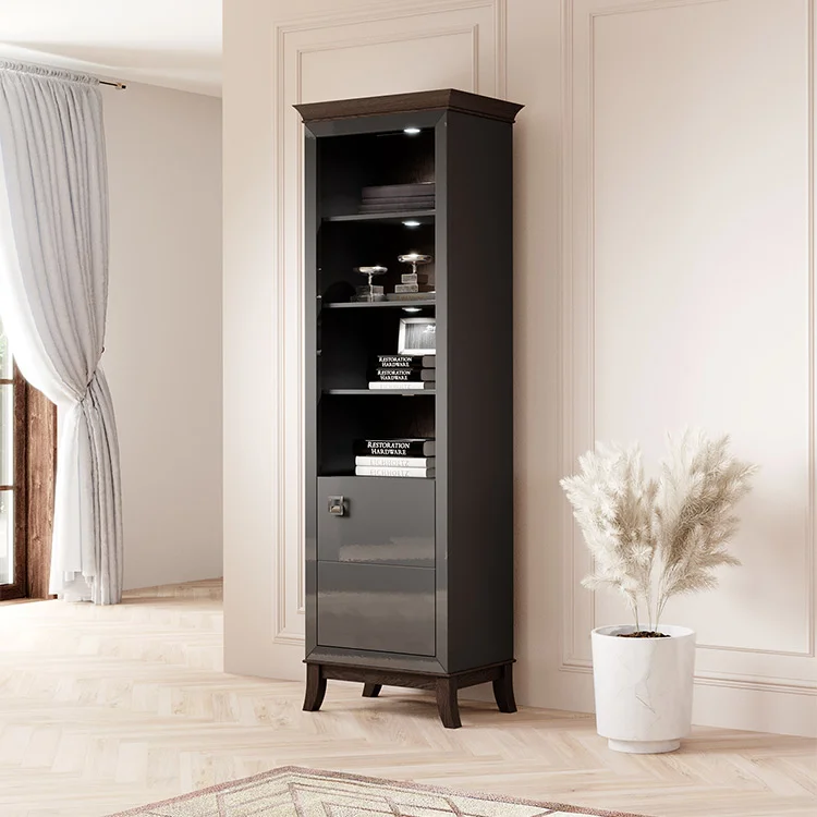 Libreria 66x207h cm 4  ripiani moderna antracite lucido rovere scuro Umag