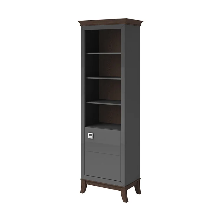 Libreria 66x207h cm 4  ripiani moderna antracite lucido rovere scuro Umag