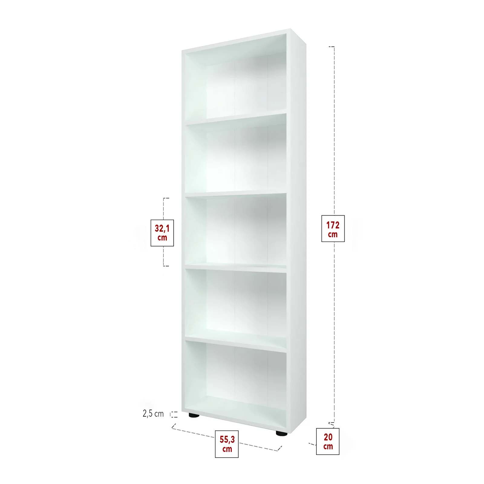 Libreria moderna 56x172cm 4 ripiani multiuso bianco Marvel