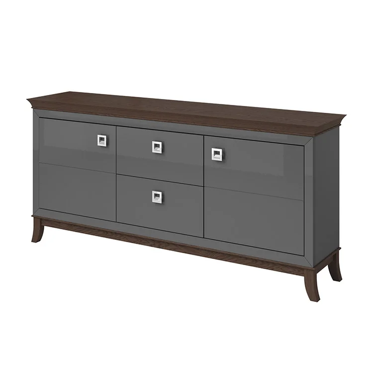 Madia 180x92h cm 2 ante 2 cassetti  design moderno antracite lucido rovere scuro Umag