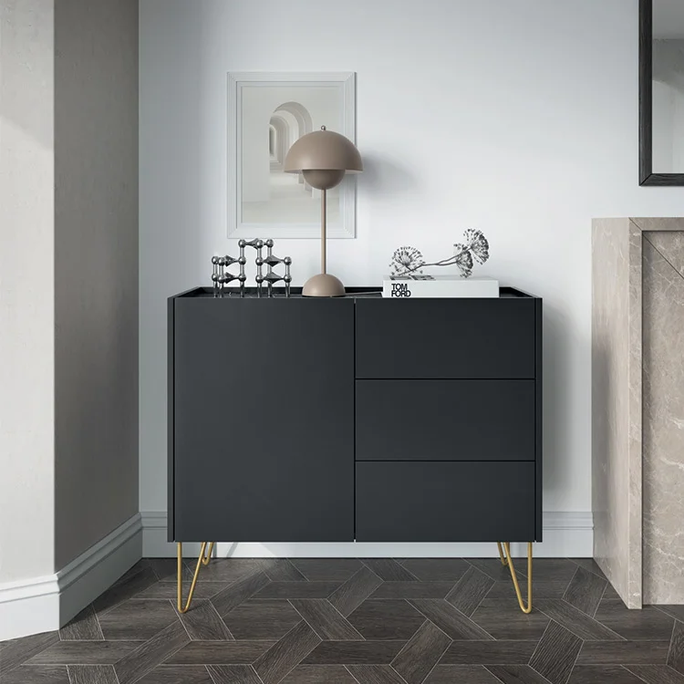 Madia 97x83h cm 1 anta 3 cassetti moderna nero effetto marmo Sirena