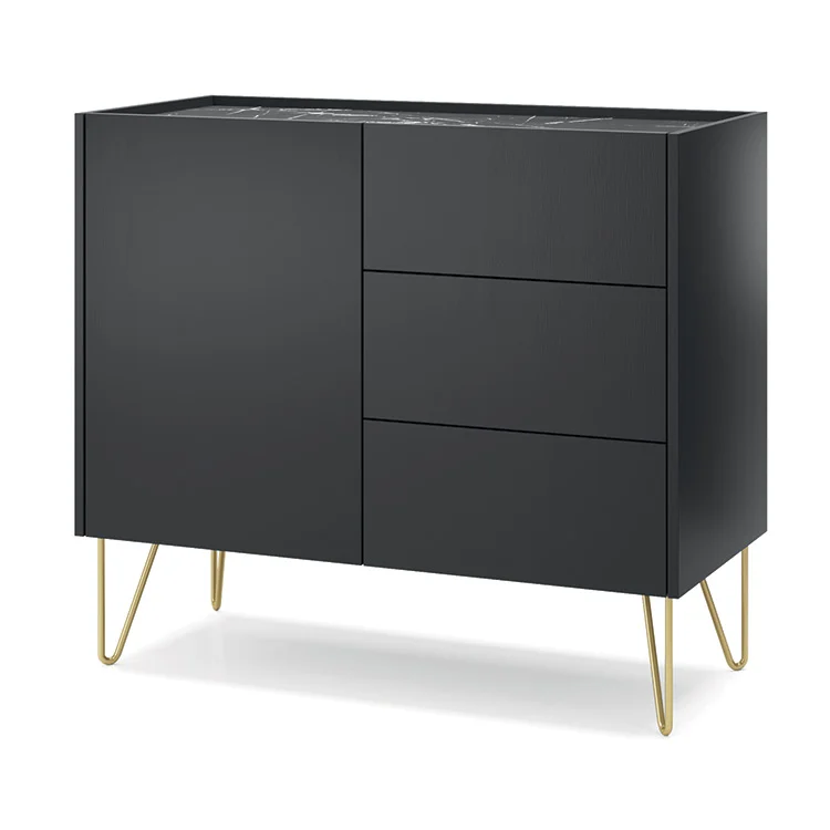 Madia 97x83h cm 1 anta 3 cassetti moderna nero effetto marmo Sirena