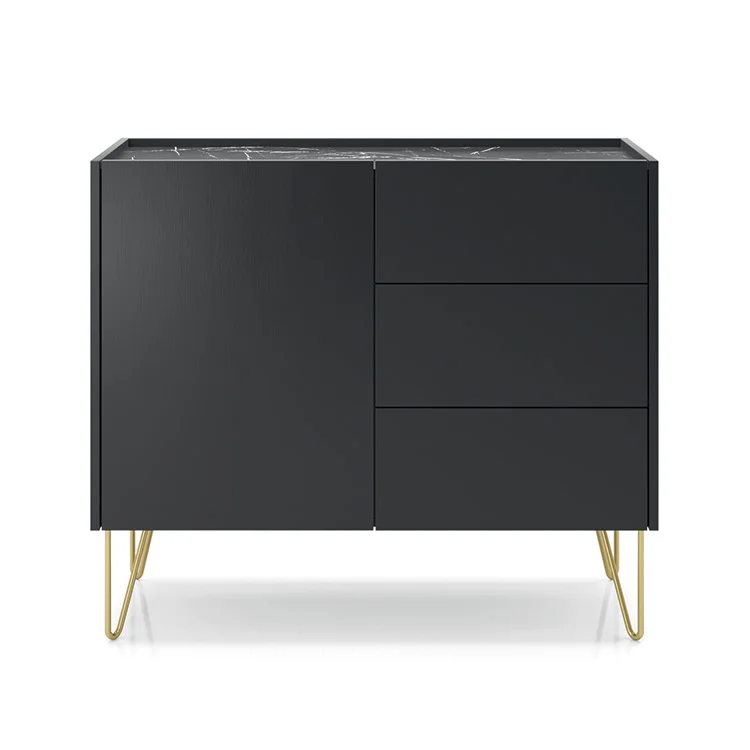 Madia 97x83h cm 1 anta 3 cassetti moderna nero effetto marmo Sirena