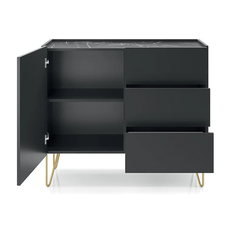 Madia 97x83h cm 1 anta 3 cassetti moderna nero effetto marmo Sirena
