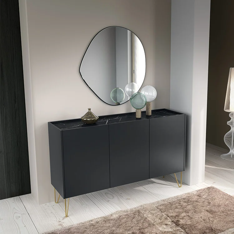 Madia 144x83h cm moderna sogggiorno nero effetto marmo Sirena