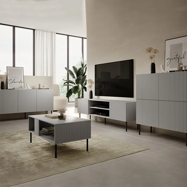 Madia 150x81h cm moderna soggiorno grigio chiaro nero Cadice