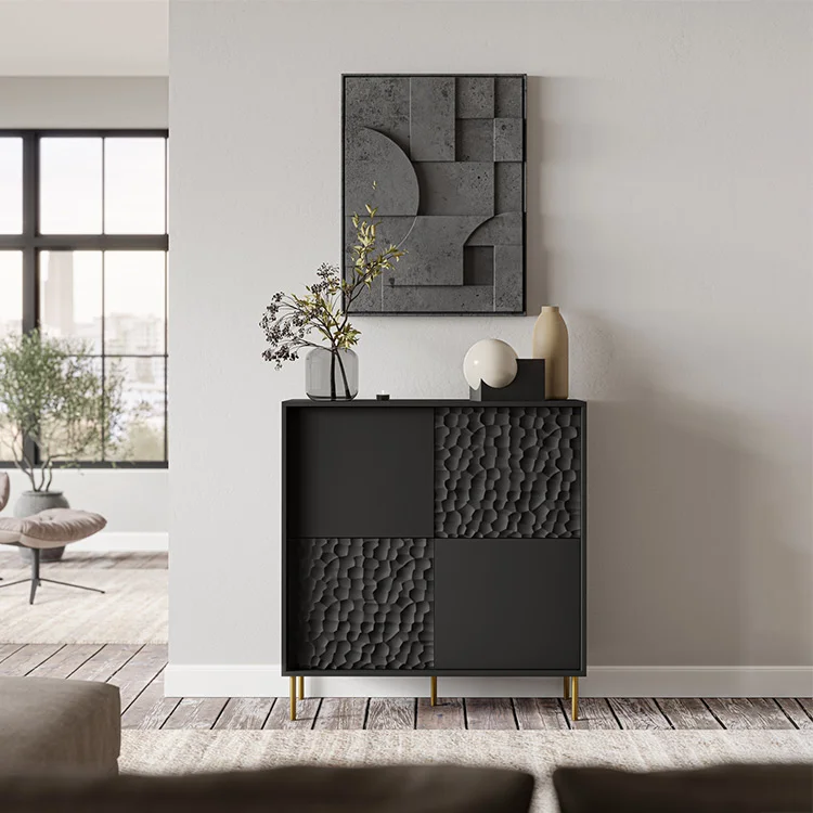 Madia 100x105h cm moderna soggiorno nero oro Osaka
