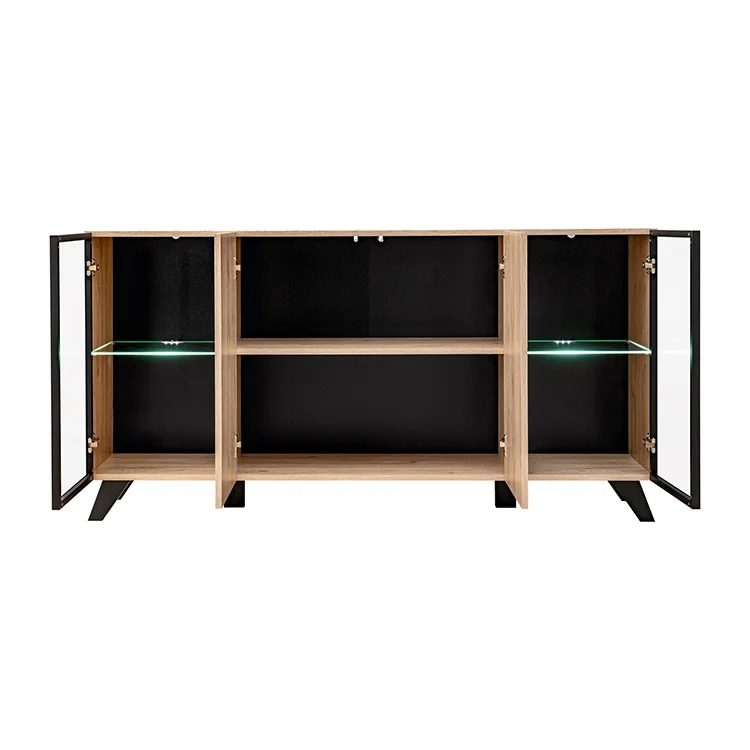 Madia 160x82h cm 4 ante con stampa nera soggiorno noce Mendes