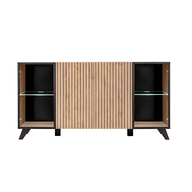 Madia 160x82h cm 4 ante con stampa nera soggiorno noce Mendes