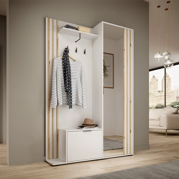 Mobile ingresso 132x192h cm con specchio moderno quercia bianco Miller