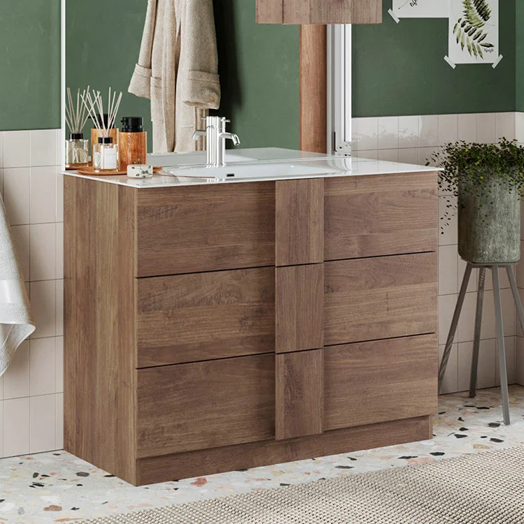 Mobile bagno a terra 100cm con lavabo 3 cassetti rovere Alvarez
