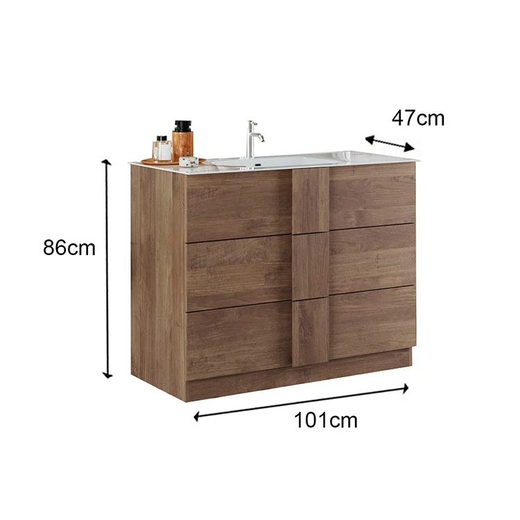 Mobile bagno a terra 100cm con lavabo 3 cassetti rovere Alvarez