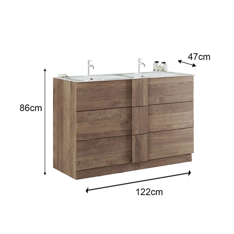 Mobile bagno a terra 120cm con doppio lavabo e specchio rovere Alvarez