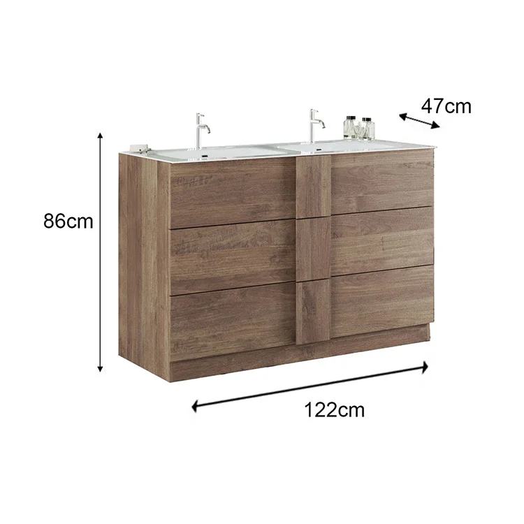 Mobile bagno a terra 120cm con doppio lavabo 3 cassetti rovere Alvarez