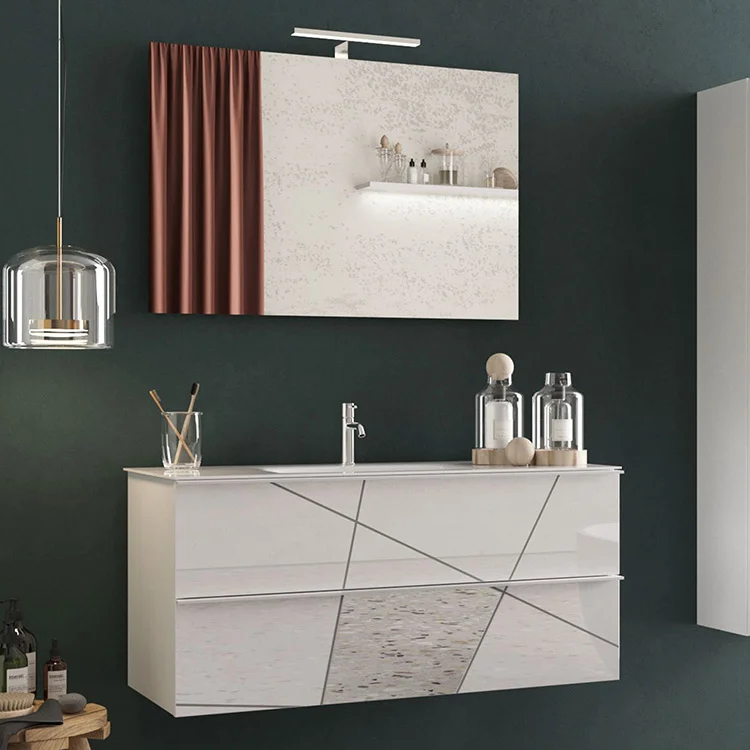 Mobile bagno sospeso 100cm con lavabo e specchio bianco lucido specchi Olimpo