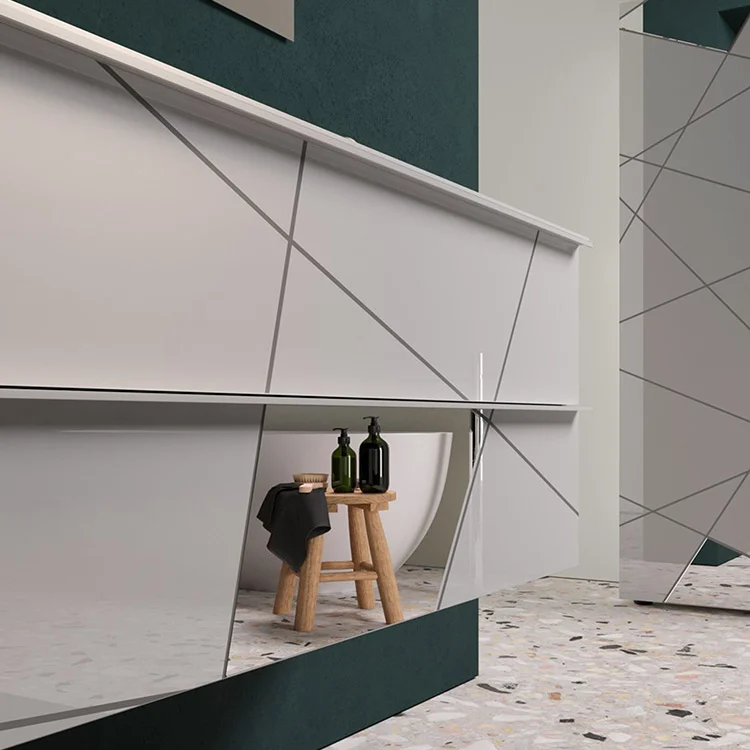Mobile bagno sospeso 120cm con doppio lavabo e specchio bianco lucido specchi Olimpo