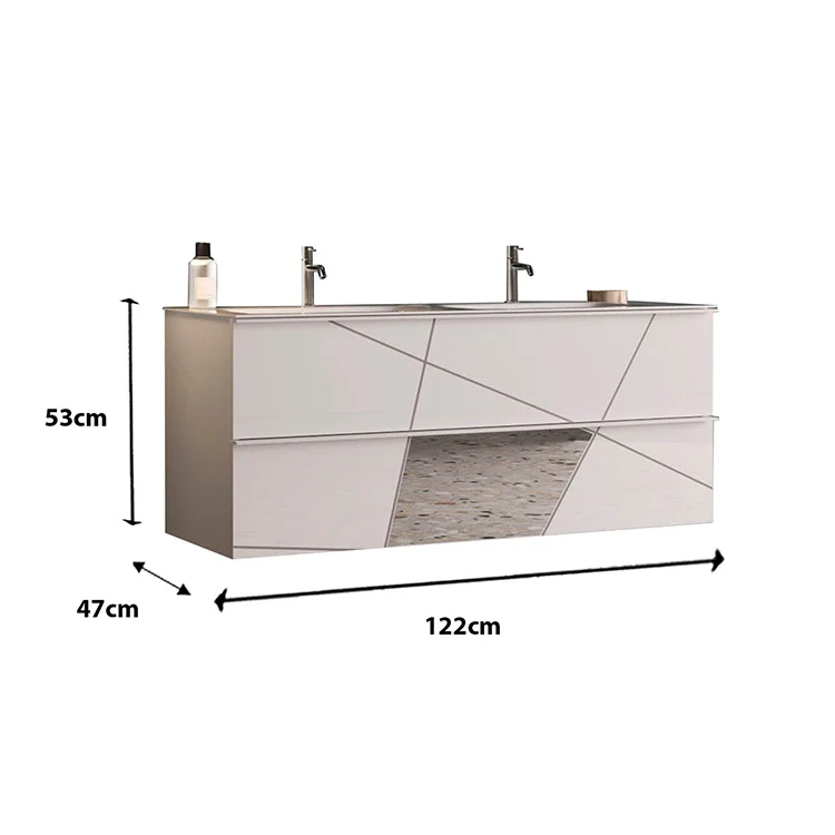 Mobile bagno sospeso 120cm con doppio lavabo e specchio bianco lucido specchi Olimpo