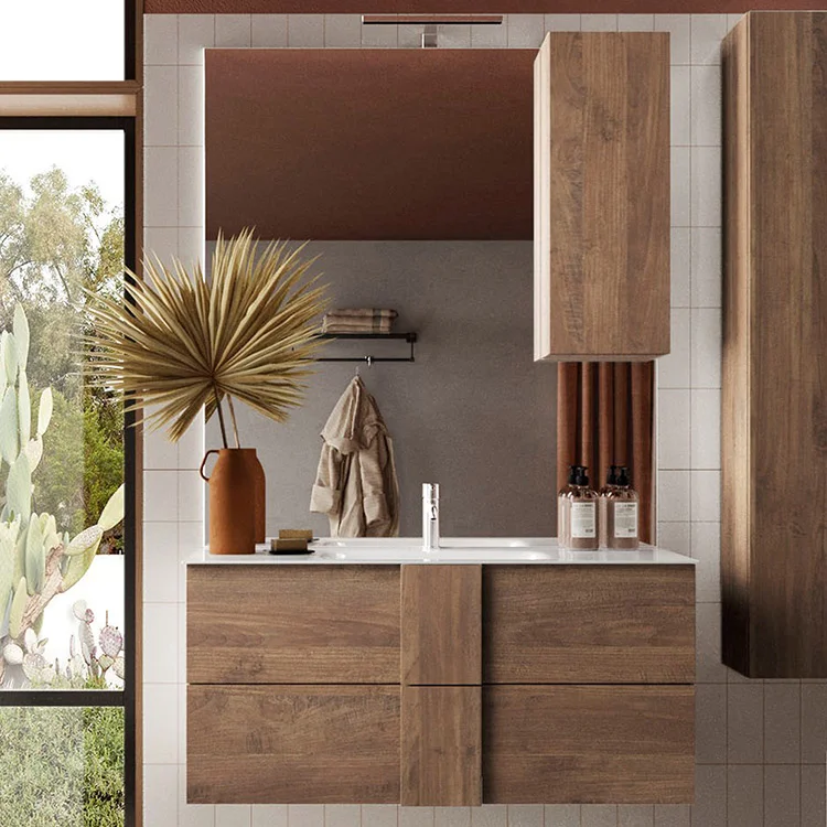 Mobile bagno sospeso 100cm con lavabo e specchio rovere Alvarez