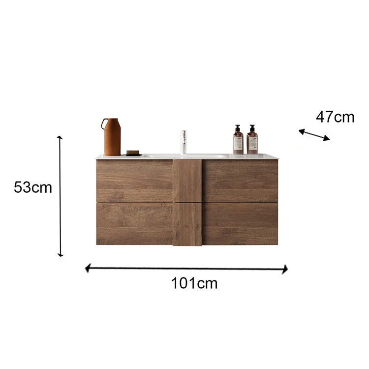 Mobile bagno sospeso 100cm con lavabo e specchio rovere Alvarez