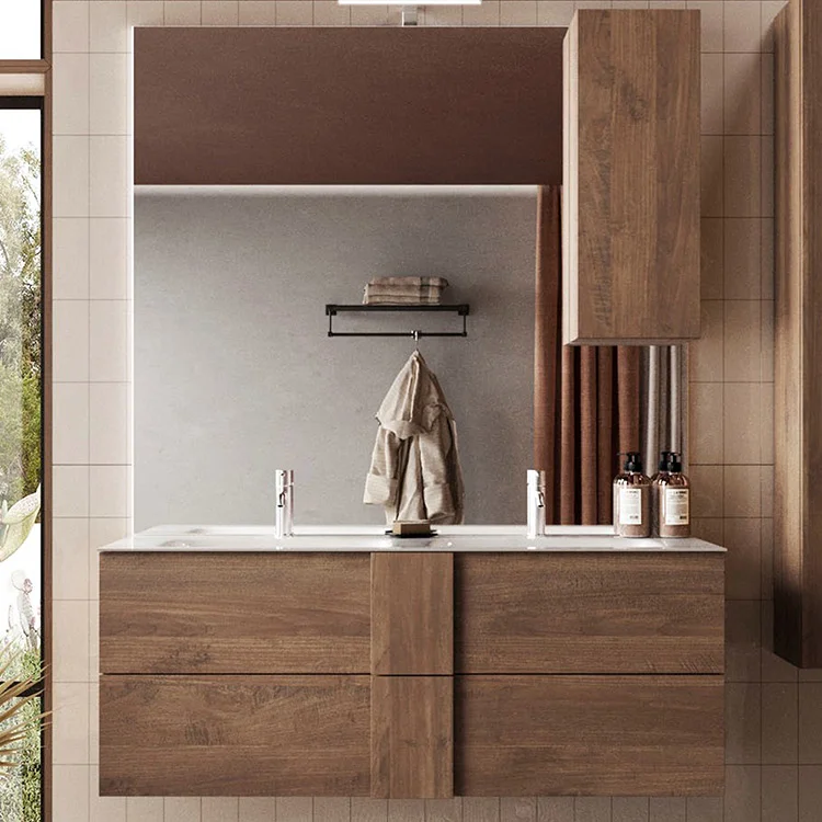 Mobile bagno sospeso 120cm con doppio lavabo e specchio rovere Alvarez