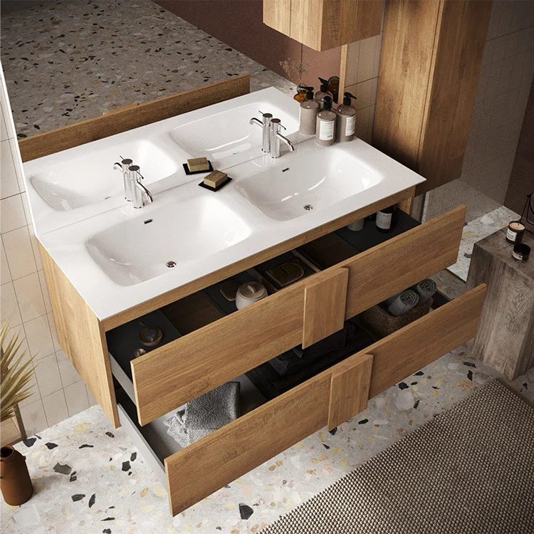 Mobile bagno sospeso 120cm con doppio lavabo e specchio rovere Alvarez