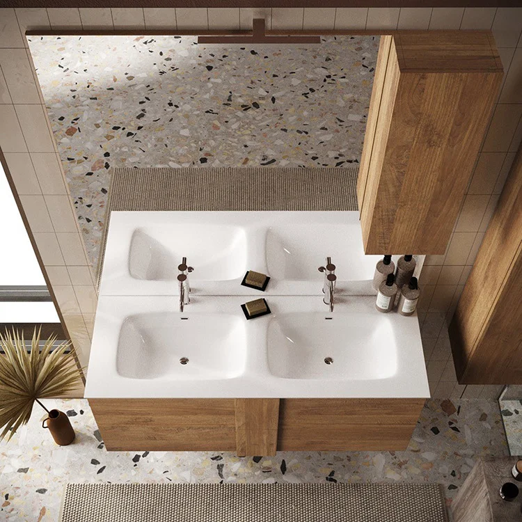 Mobile bagno sospeso 120cm con doppio lavabo e specchio rovere Alvarez