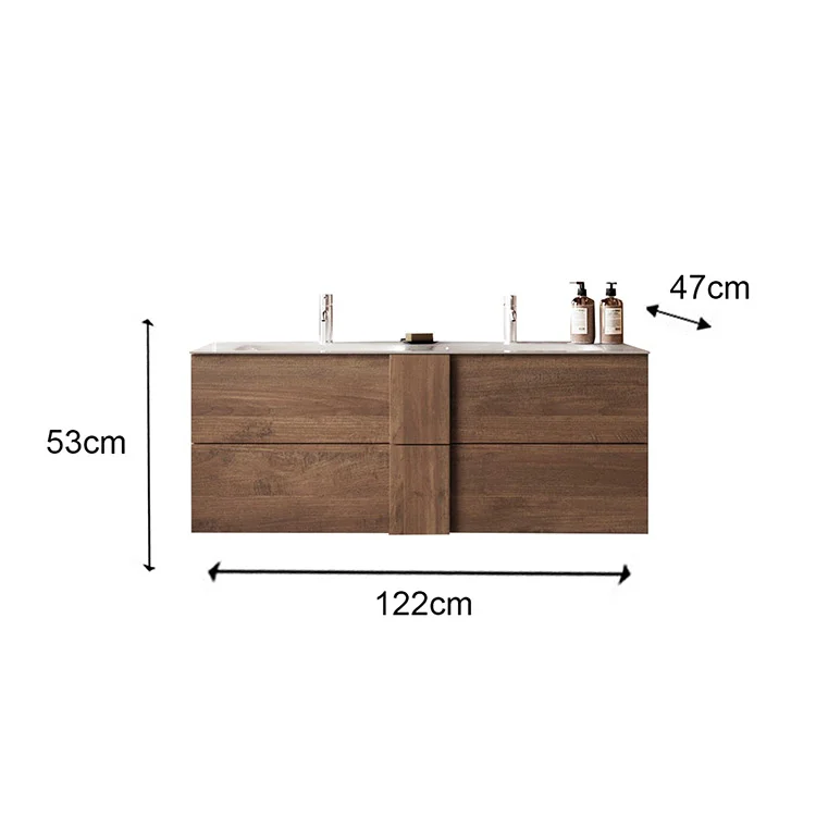 Mobile bagno sospeso 120cm con doppio lavabo e specchio rovere Alvarez