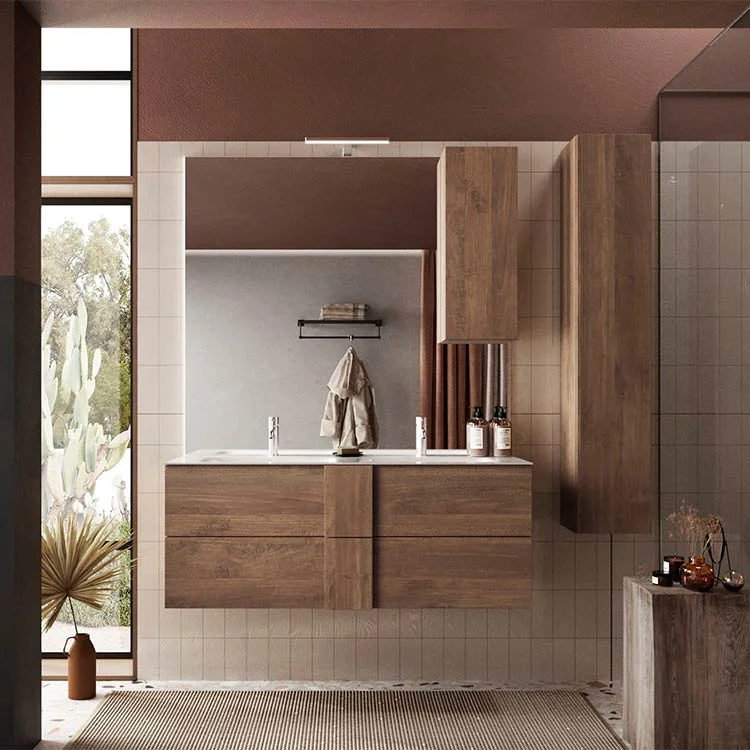 Mobile bagno sospeso 120cm con doppio lavabo e specchio rovere Alvarez