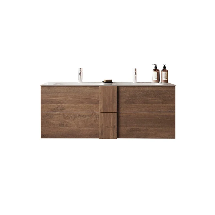 Mobile bagno sospeso 120cm con doppio lavabo 2 cassetti rovere Alvarez