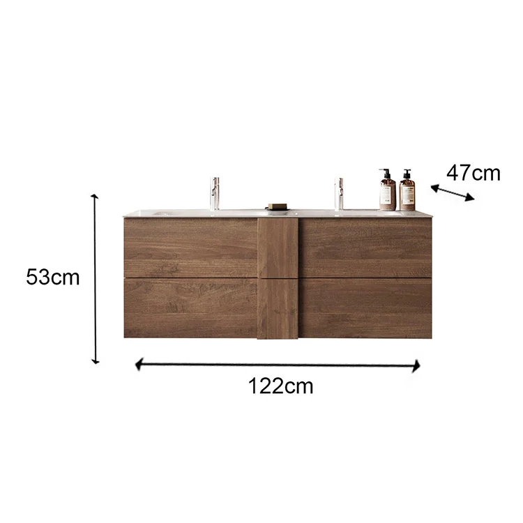 Mobile bagno sospeso 120cm con doppio lavabo 2 cassetti rovere Alvarez