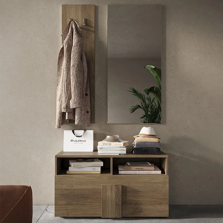 Mobile ingresso 91x174h cm con scarpiera e specchio moderno rovere scuro Alvarez