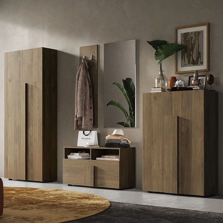 Mobile ingresso 91x174h cm con scarpiera e specchio moderno rovere scuro Alvarez