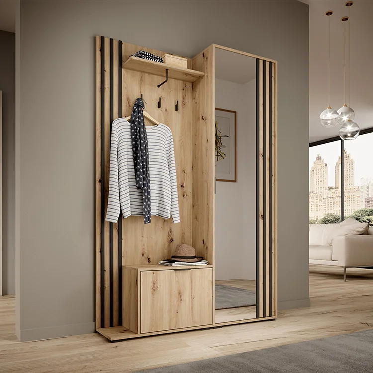 Mobile ingresso 132x192h cm con specchio moderno quercia nero Miller