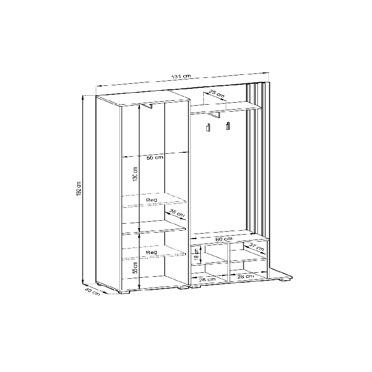 Mobile ingresso 132x192h cm con specchio moderno quercia nero Miller