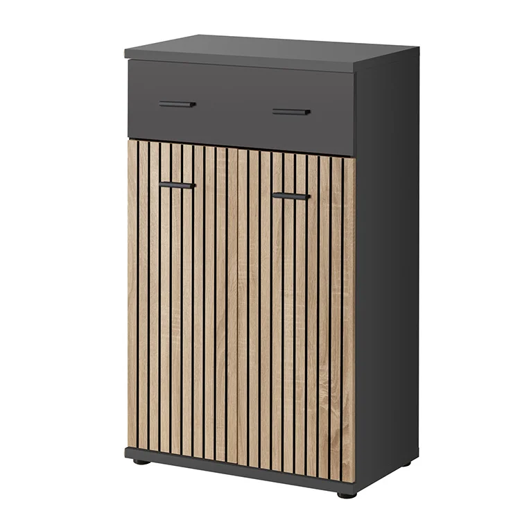 Mobile ingresso 210x203h cm con specchio rovere antracite stampa a righe California Gihome®