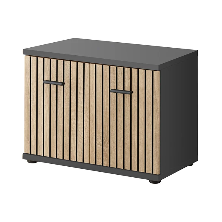 Mobile ingresso 210x203h cm con specchio rovere antracite stampa a righe California Gihome®