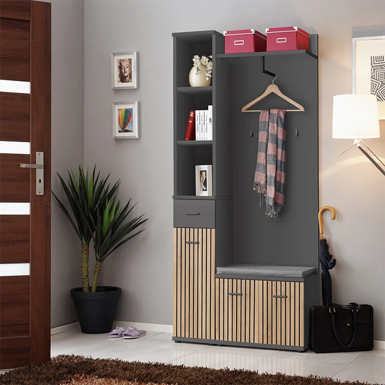 Mobile ingresso 90x203h cm moderno rovere antracite stampa a righe Arizona Gihome®