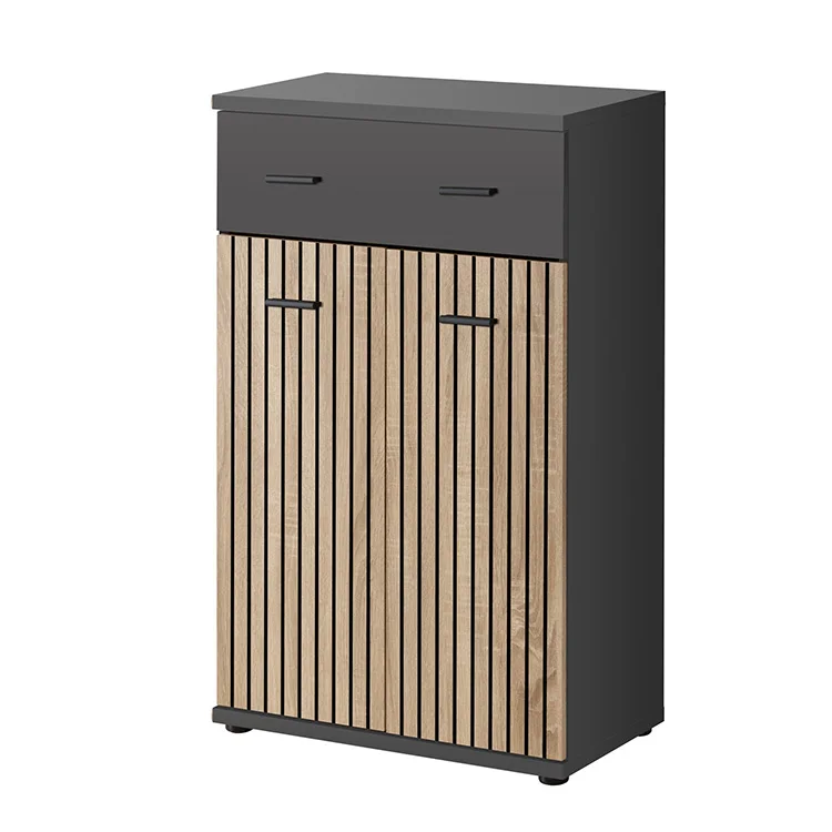 Mobile ingresso 180x203h cm con specchio moderno rovere antracite stampa a righe New York Gihome®