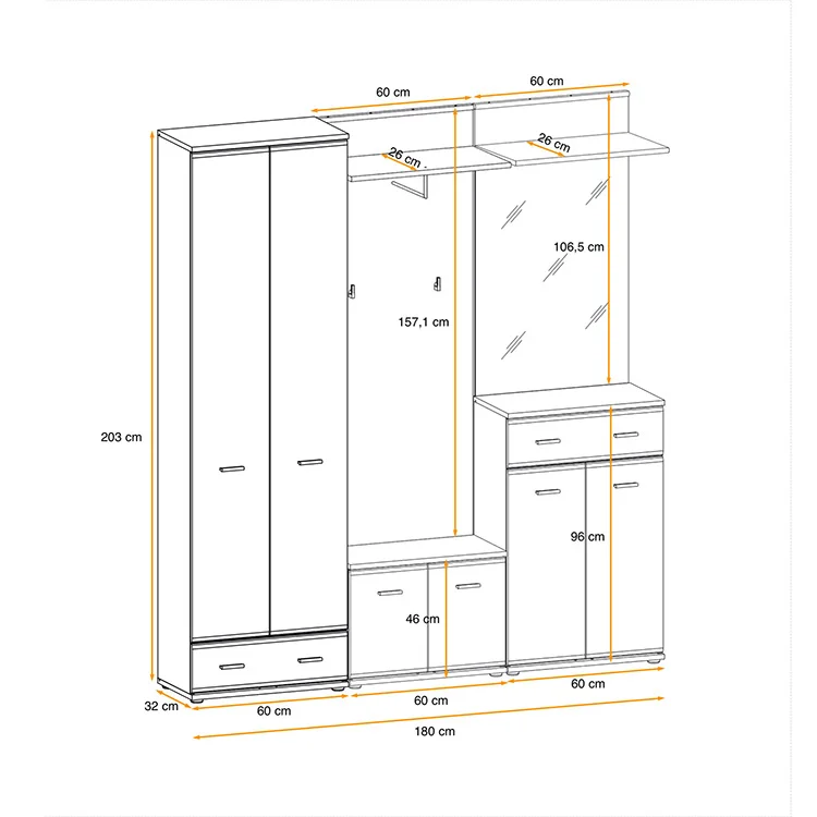 Mobile ingresso 180x203h cm con specchio moderno rovere antracite stampa a righe New York Gihome®