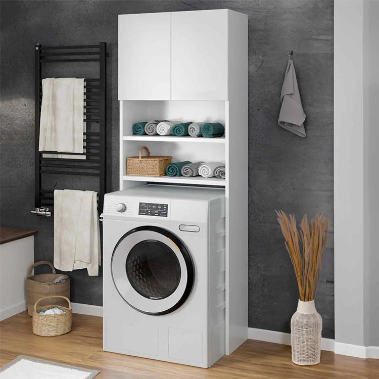 Mobile lavatrice  65x191h cm 2 ante con ripiani bianco Maldive