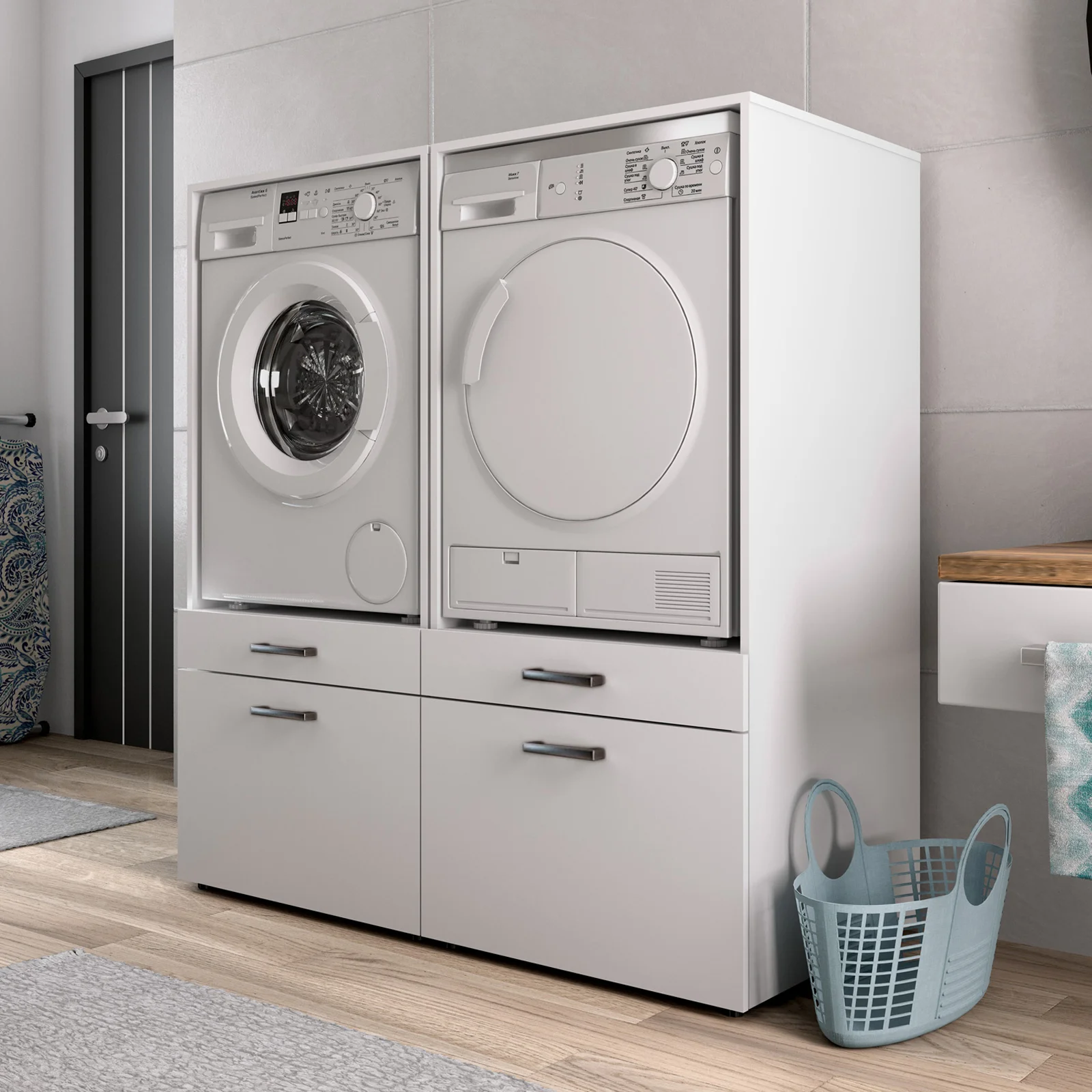 Mobile lavatrice 67x144h cm con cassettone bianco Water