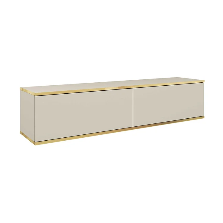 Mobile porta TV sospeso 135x30h cm 2 ante moderno beige oro Linus
