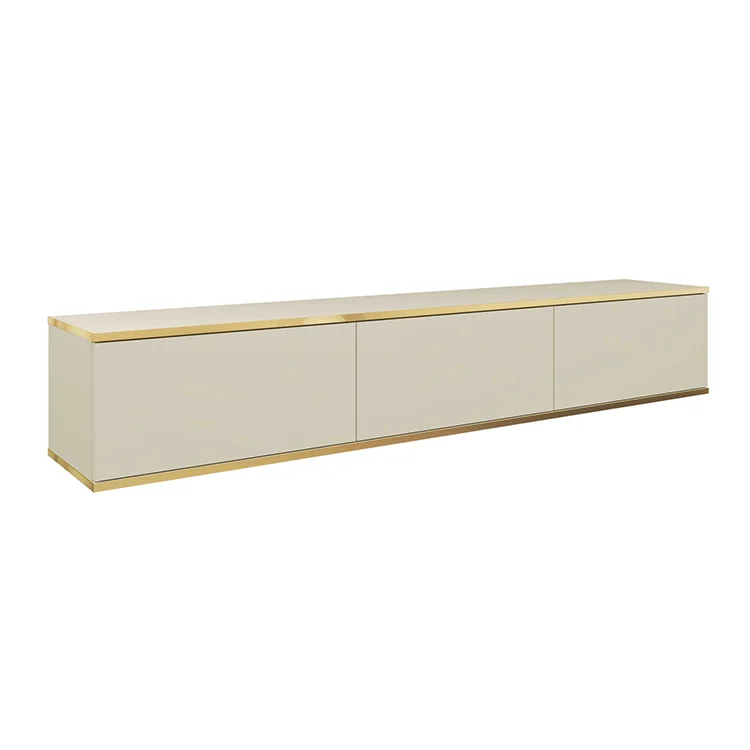 Mobile porta TV sospeso 175x3h 0cm 3 ante moderno beige oro Linus