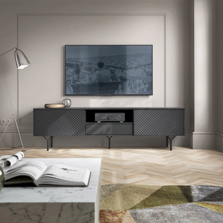Mobile porta TV 180x51h cm moderno antracite frassinato nero Parigi